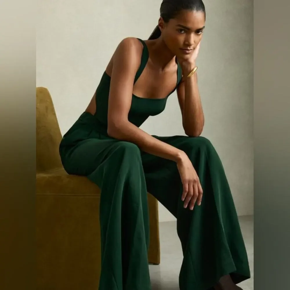 NWOT Reiss Dark Green Dion cutout wide leg Jumpsuit US 6 - Picture 5 of 16